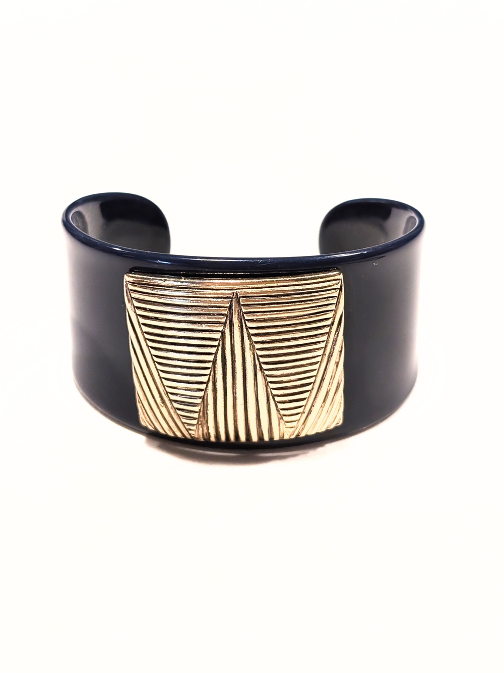 Vintage Navy Cuff Bracelet with Gold Textured Plate